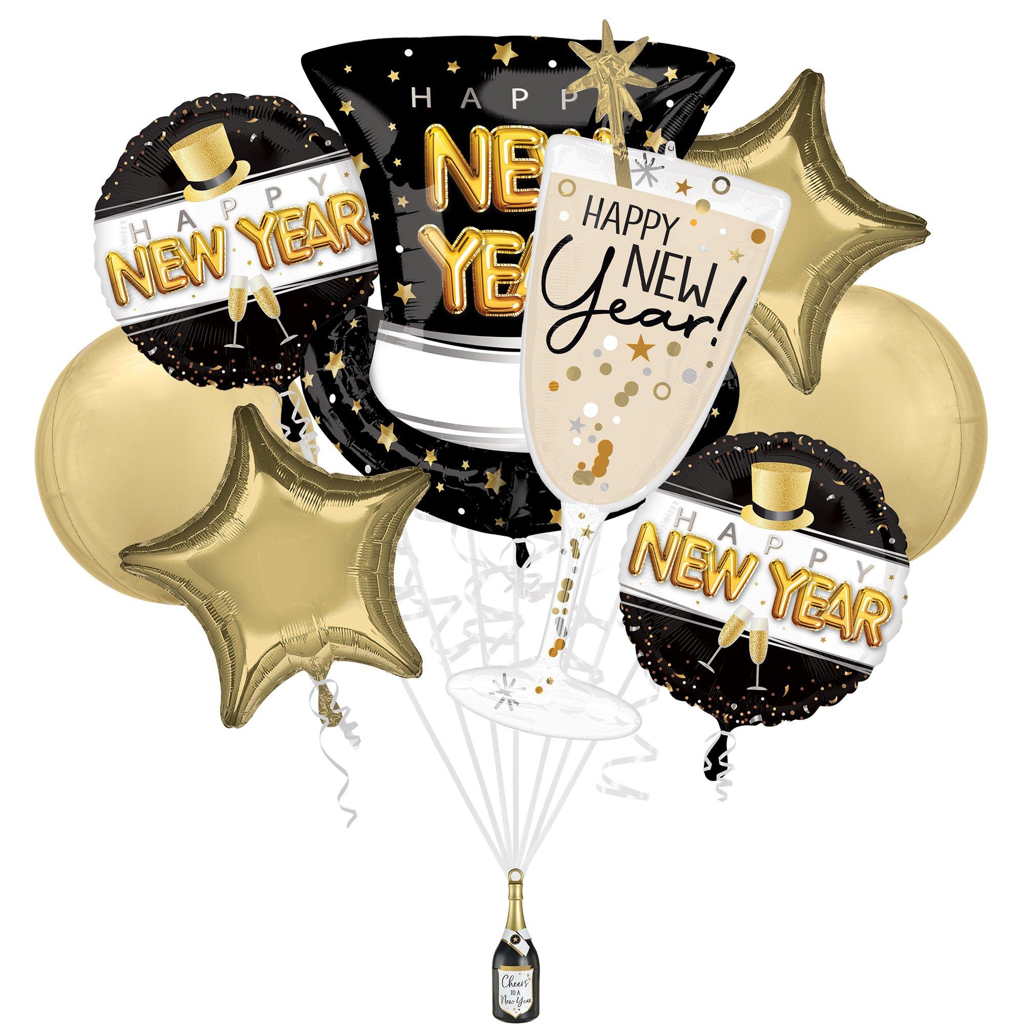 Pop, Clink, Cheers Happy New Year Foil Balloon Bouquet